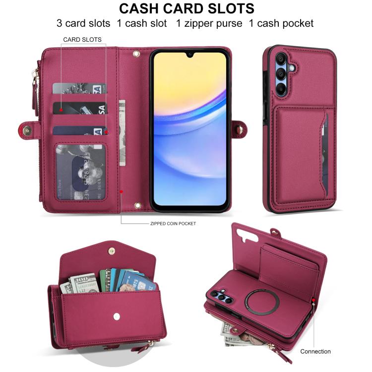 For Samsung Galaxy A55 5G Multifunctional Wallet Detachable Leather Phone Case with Lanyard