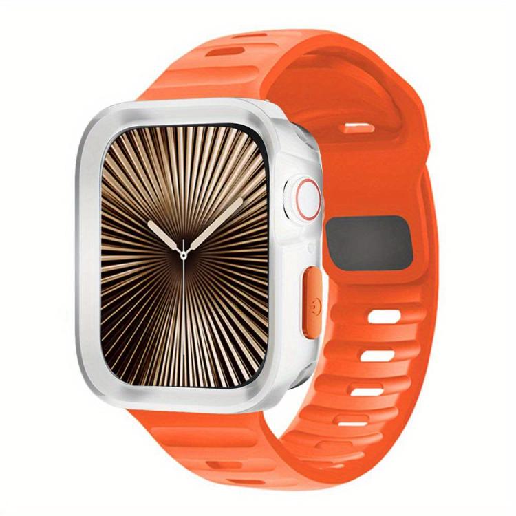 For Apple Watch 44mm / 45mm Wave Texture Reverse Buckle Silicone Watch Band with TPU Case