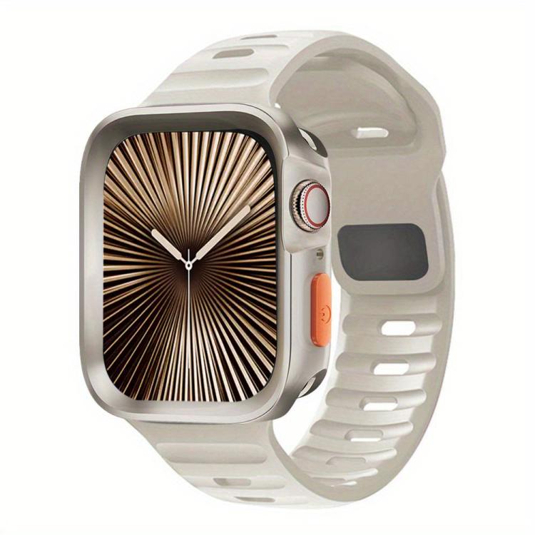 For Apple Watch 44mm / 45mm Wave Texture Reverse Buckle Silicone Watch Band with TPU Case