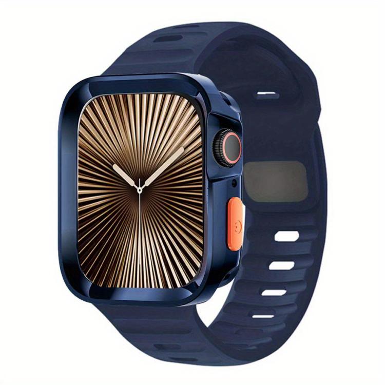 For Apple Watch Series 10 / 11 46mm Wave Texture Reverse Buckle Silicone Watch Band with TPU Case