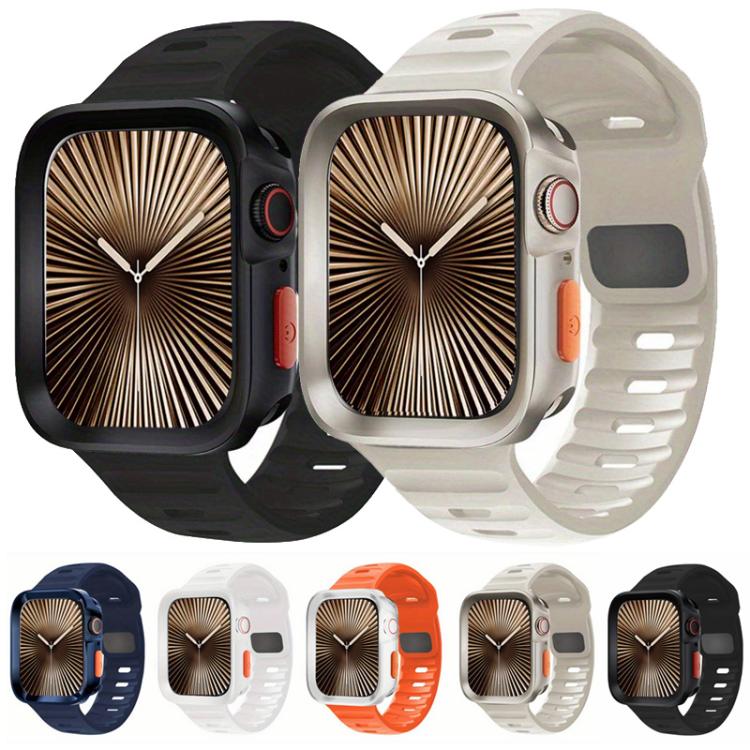 For Apple Watch 44mm / 45mm Wave Texture Reverse Buckle Silicone Watch Band with TPU Case