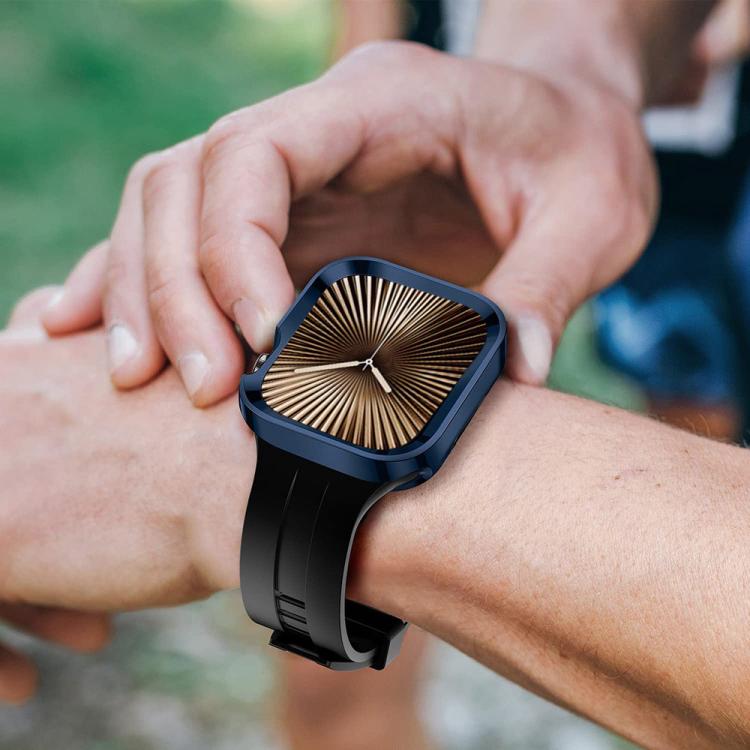 For Apple Watch 44mm / 45mm Wave Texture Reverse Buckle Silicone Watch Band with TPU Case