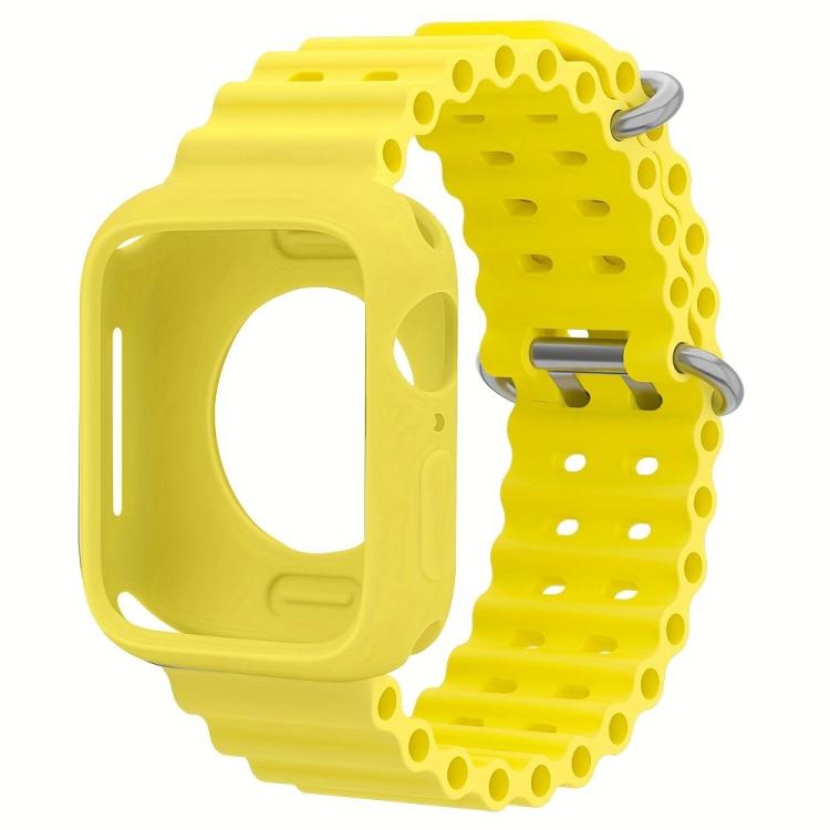 For Apple Watch 44mm / 45mm Ocean Silicone Watch Band with Silicone Case