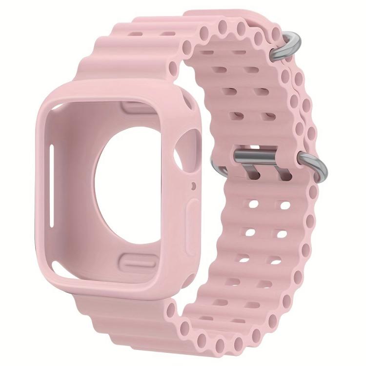 For Apple Watch 44mm / 45mm Ocean Silicone Watch Band with Silicone Case