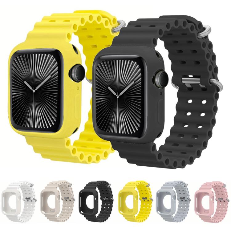 For Apple Watch 44mm / 45mm Ocean Silicone Watch Band with Silicone Case
