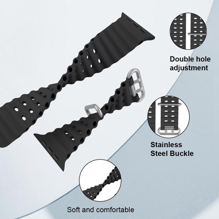 For Apple Watch 44mm / 45mm Ocean Silicone Watch Band with Silicone Case