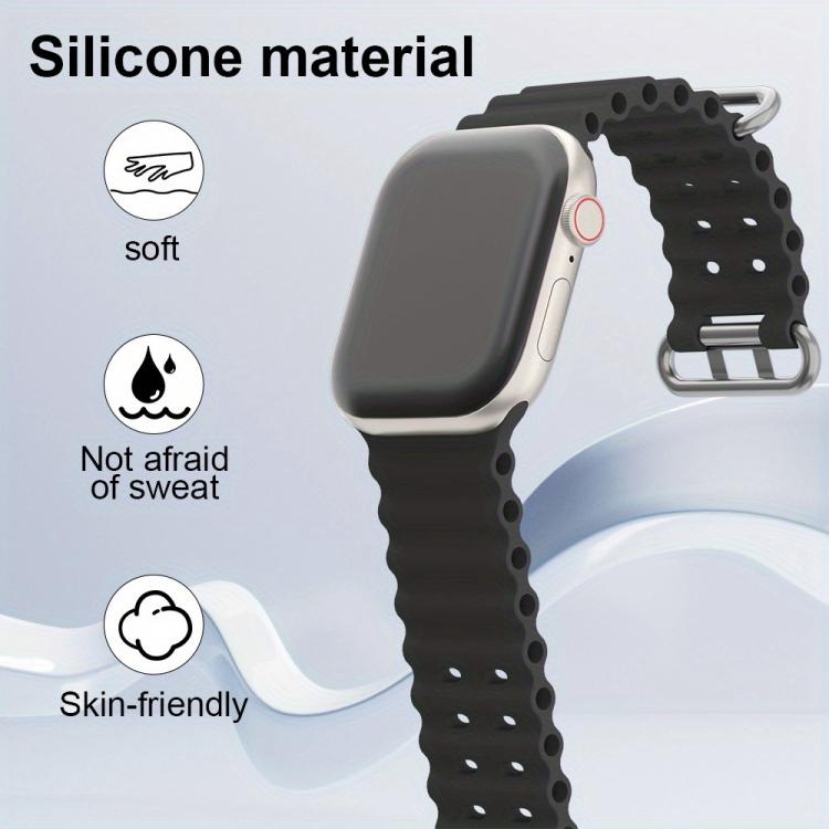 For Apple Watch 44mm / 45mm Ocean Silicone Watch Band with Silicone Case