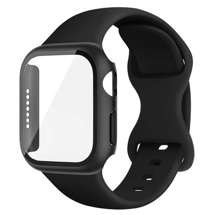 For Apple Watch Series 10 / 11 46mm Butterfly Buckle Silicone Watch Band with Film Integrated PC Cover