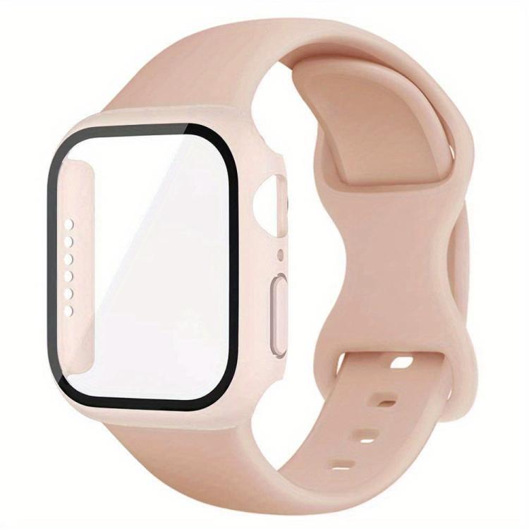 For Apple Watch Series 10 / 11 42mm Butterfly Buckle Silicone Watch Band with Film Integrated PC Cover