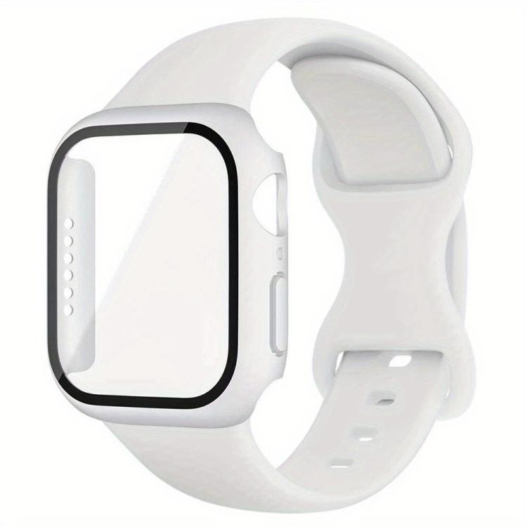 For Apple Watch Series 10 / 11 42mm Butterfly Buckle Silicone Watch Band with Film Integrated PC Cover
