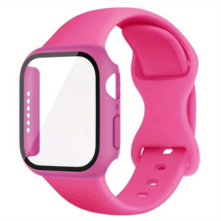 For Apple Watch Series 40mm Butterfly Buckle Silicone Watch Band with Film Integrated PC Cover