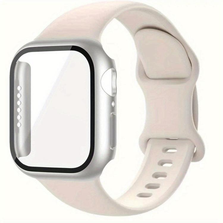 For Apple Watch Series 41mm Butterfly Buckle Silicone Watch Band with Film Integrated PC Cover