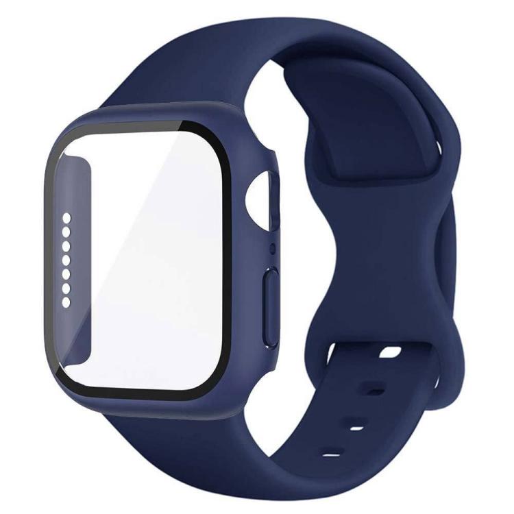 For Apple Watch Series 41mm Butterfly Buckle Silicone Watch Band with Film Integrated PC Cover