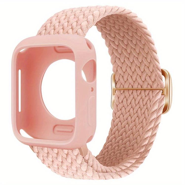 For Apple Watch Series 10 / 11 42mm Ladder Buckle Loop Nylon Watch Band with Silicone Case