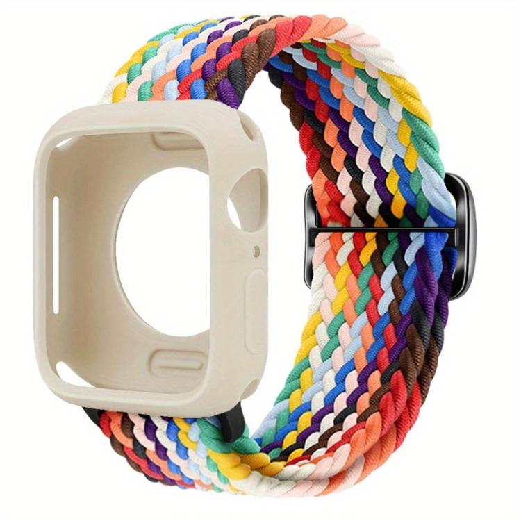 For Apple Watch Series 10 / 11 42mm Ladder Buckle Loop Nylon Watch Band with Silicone Case