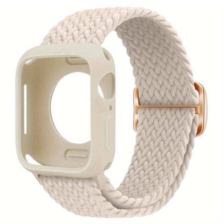 For Apple Watch Series 10 / 11 42mm Ladder Buckle Loop Nylon Watch Band with Silicone Case