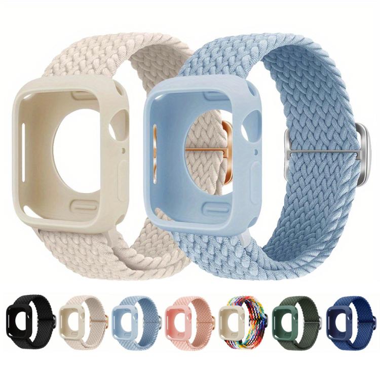 For Apple Watch 44mm / 45mm Ladder Buckle Loop Nylon Watch Band with Silicone Case