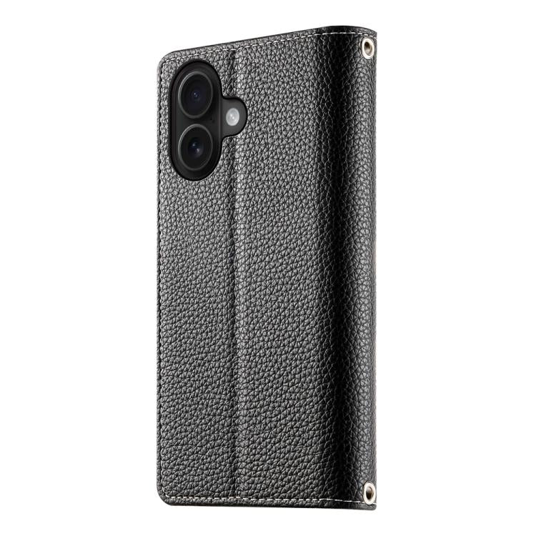 For iPhone 16 Stitching Multi-card Zipper Wallet Leather Phone Case with Short Strap