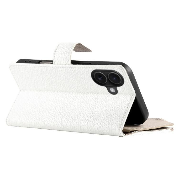 For iPhone 16 Stitching Multi-card Zipper Wallet Leather Phone Case with Short Strap