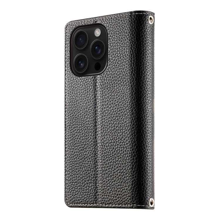 For iPhone 16 Pro Stitching Multi-card Zipper Wallet Leather Phone Case with Short Strap