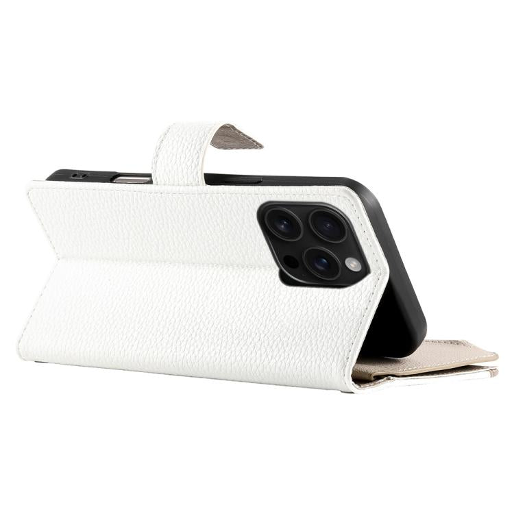 For iPhone 16 Pro Stitching Multi-card Zipper Wallet Leather Phone Case with Short Strap