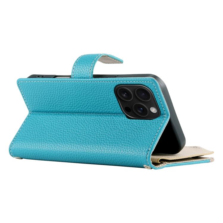 For iPhone 16 Pro Max Stitching Multi-card Zipper Wallet Leather Phone Case with Short Strap