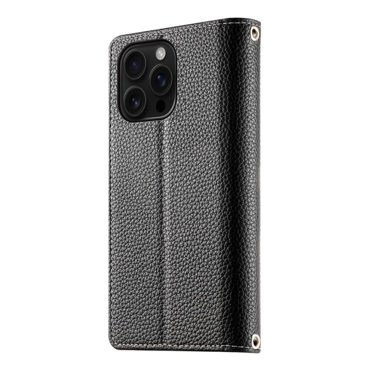 For iPhone 16 Pro Max Stitching Multi-card Zipper Wallet Leather Phone Case with Short Strap