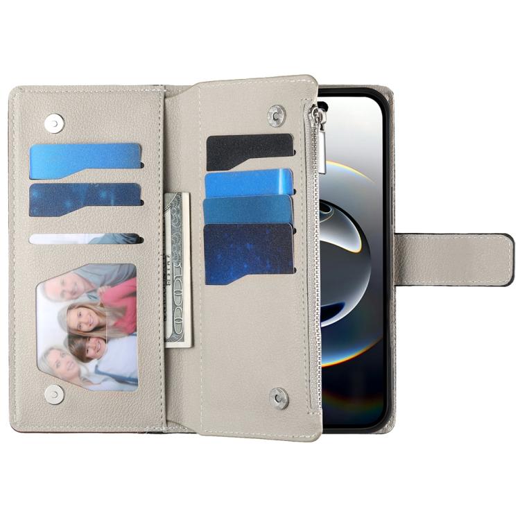 For iPhone 16 Pro Max Stitching Multi-card Zipper Wallet Leather Phone Case with Short Strap