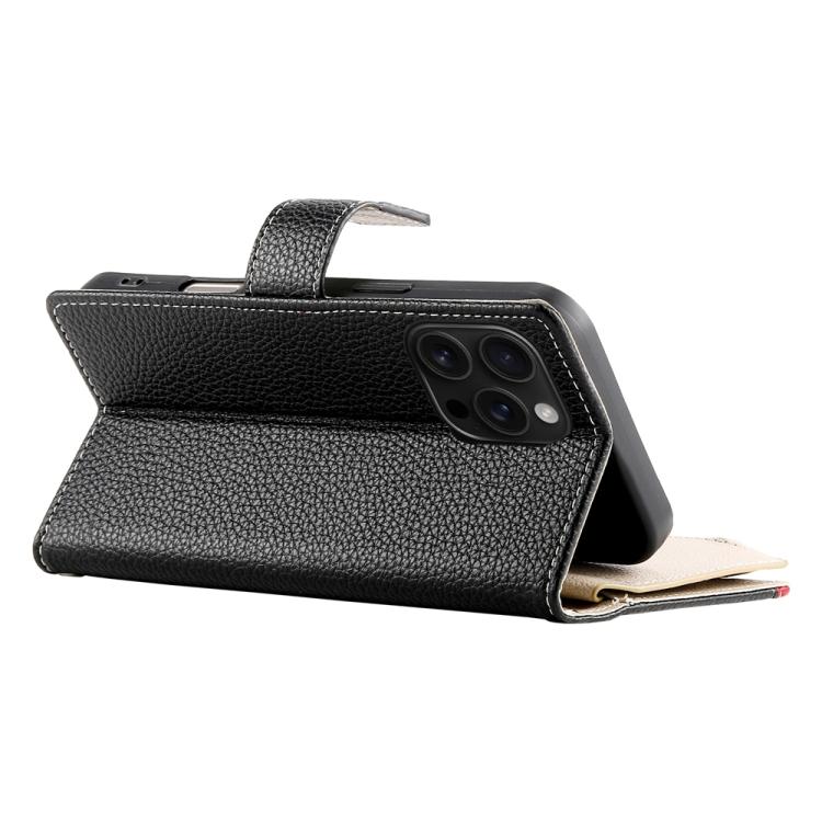 For iPhone 16 Pro Max Stitching Multi-card Zipper Wallet Leather Phone Case with Short Strap