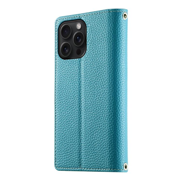 For iPhone 15 Pro Max Stitching Multi-card Zipper Wallet Leather Phone Case with Short Strap