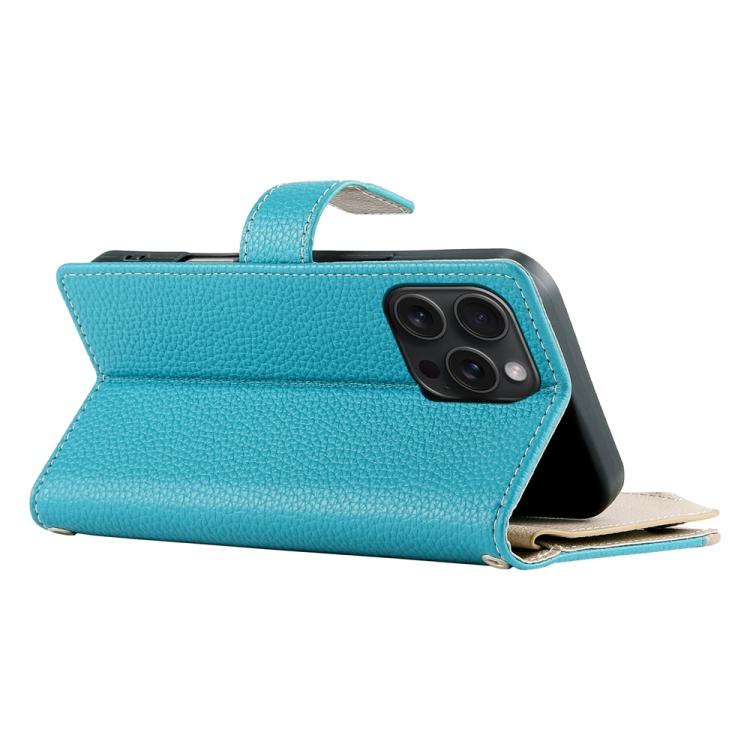 For iPhone 15 Pro Max Stitching Multi-card Zipper Wallet Leather Phone Case with Short Strap