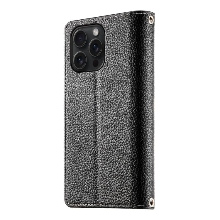 For iPhone 15 Pro Max Stitching Multi-card Zipper Wallet Leather Phone Case with Short Strap