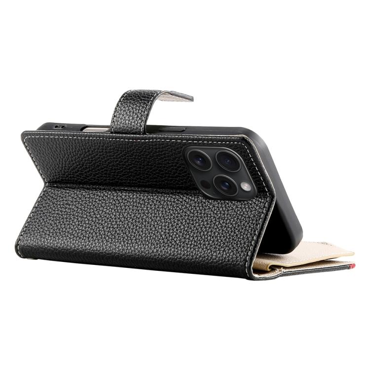 For iPhone 15 Pro Max Stitching Multi-card Zipper Wallet Leather Phone Case with Short Strap