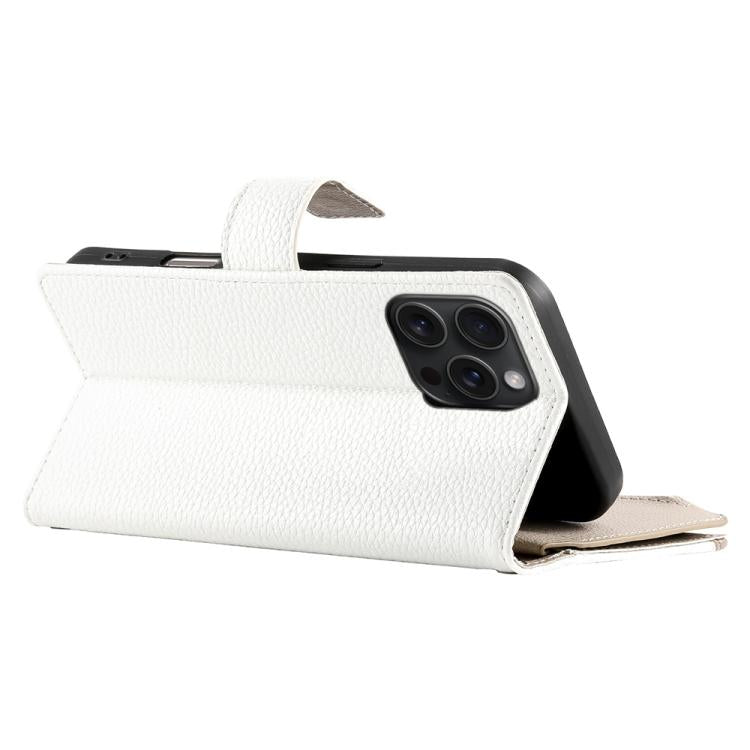 For iPhone 15 Pro Max Stitching Multi-card Zipper Wallet Leather Phone Case with Short Strap