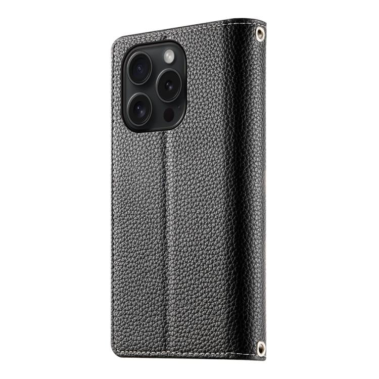 For iPhone 15 Pro Stitching Multi-card Zipper Wallet Leather Phone Case with Short Strap