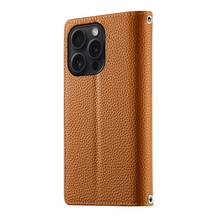 For iPhone 15 Pro Stitching Multi-card Zipper Wallet Leather Phone Case with Short Strap