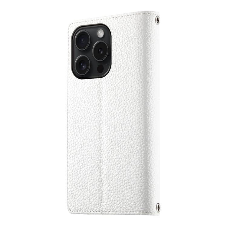 For iPhone 15 Pro Stitching Multi-card Zipper Wallet Leather Phone Case with Short Strap