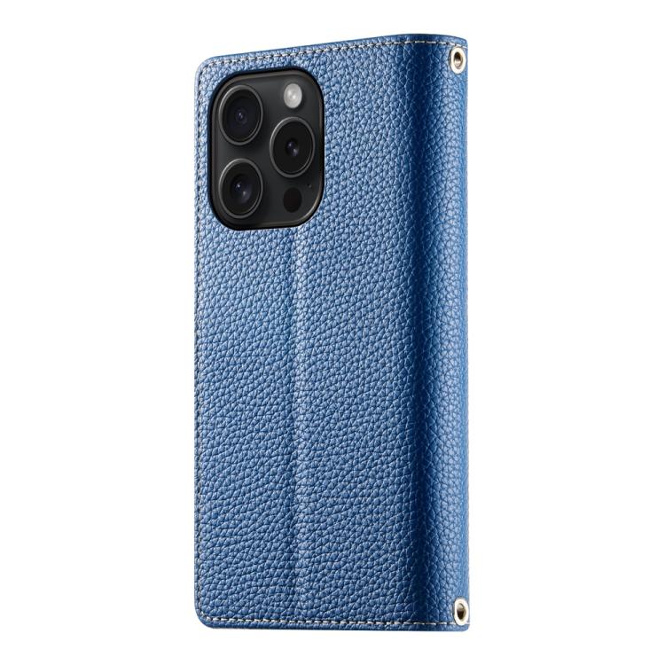 For iPhone 15 Pro Stitching Multi-card Zipper Wallet Leather Phone Case with Short Strap