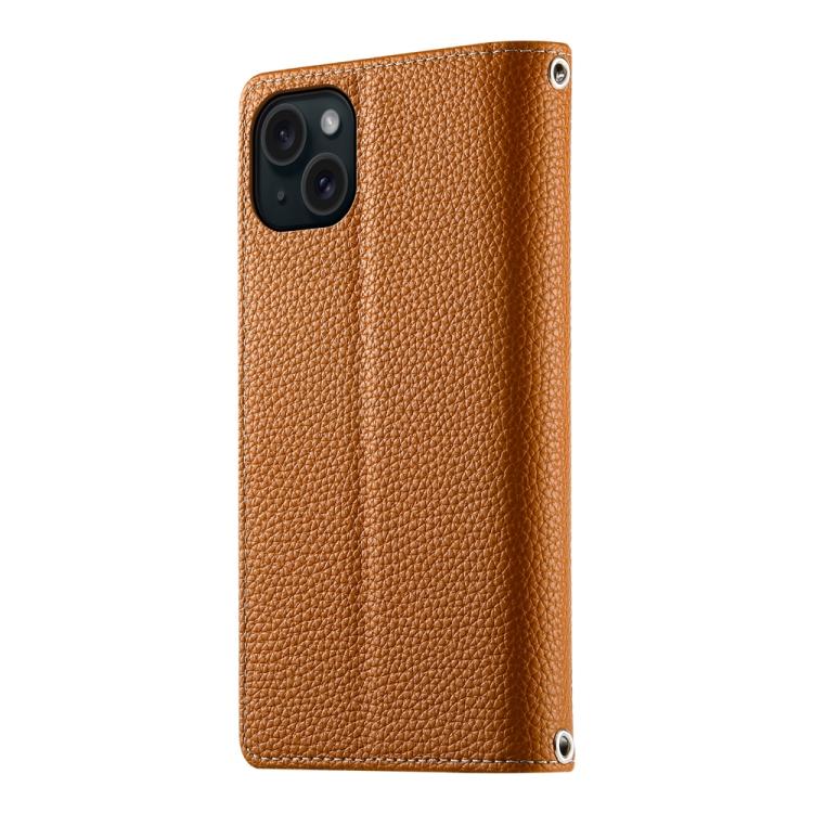 For iPhone 15 Plus Stitching Multi-card Zipper Wallet Leather Phone Case with Short Strap