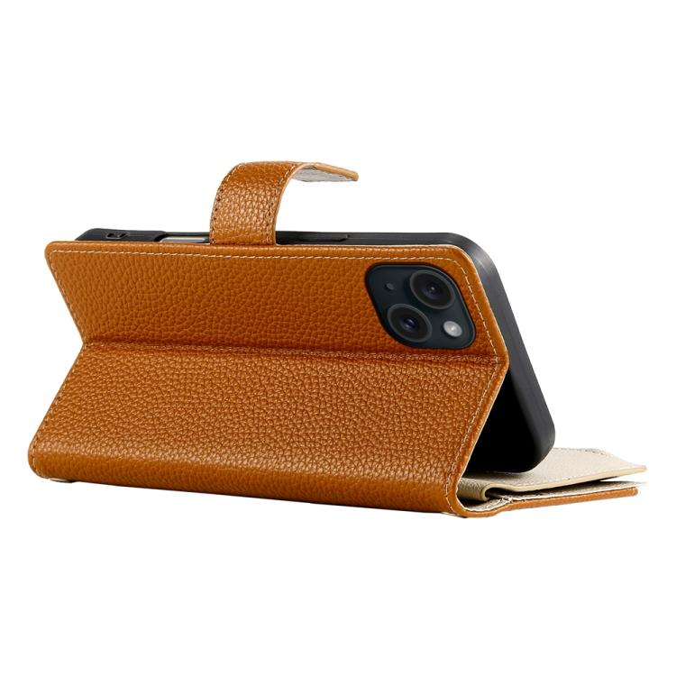 For iPhone 15 Plus Stitching Multi-card Zipper Wallet Leather Phone Case with Short Strap