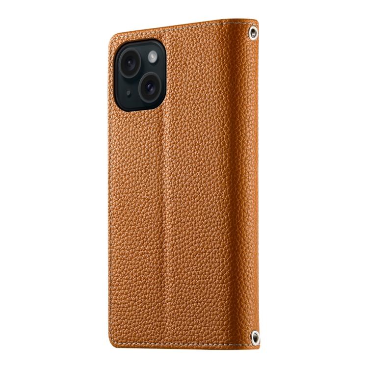 For iPhone 15 Stitching Multi-card Zipper Wallet Leather Phone Case with Short Strap