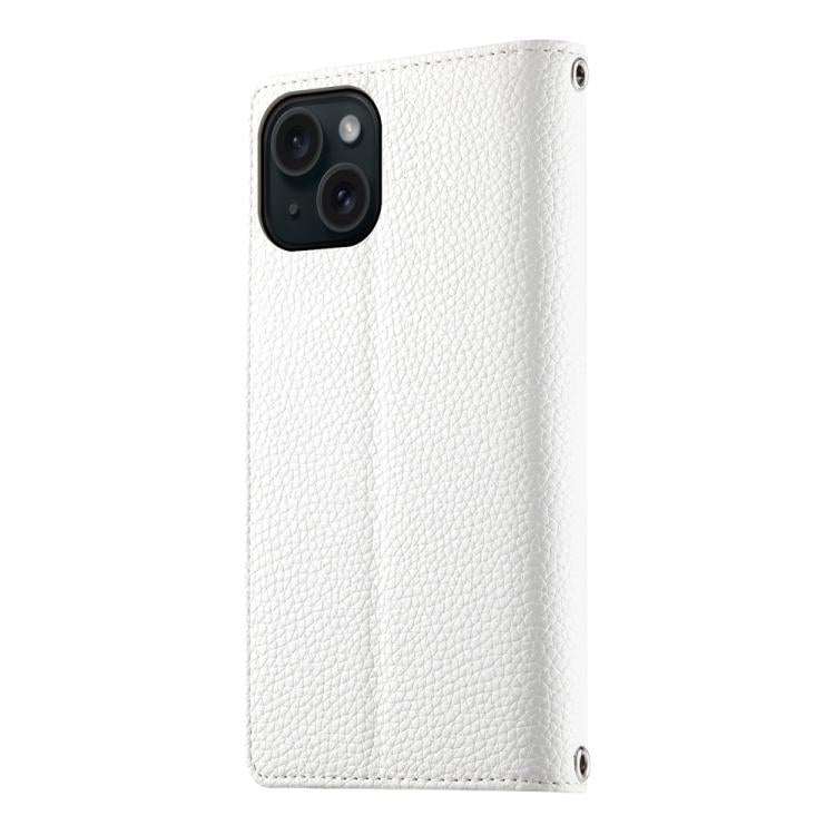 For iPhone 15 Stitching Multi-card Zipper Wallet Leather Phone Case with Short Strap