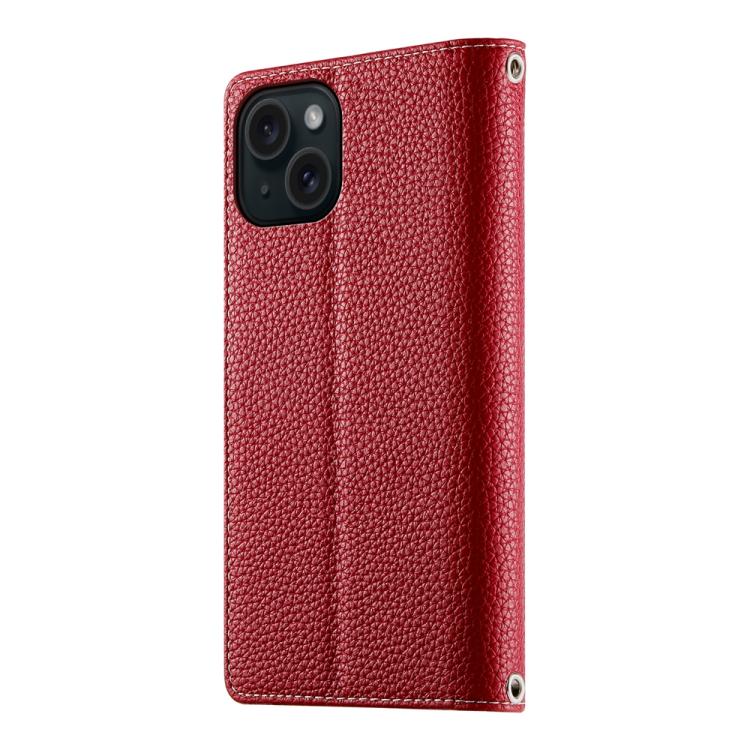 For iPhone 15 Stitching Multi-card Zipper Wallet Leather Phone Case with Short Strap