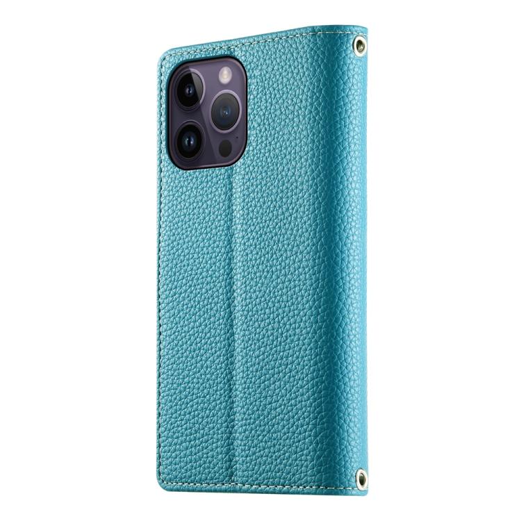 For iPhone 14 Pro Max Stitching Multi-card Zipper Wallet Leather Phone Case with Short Strap
