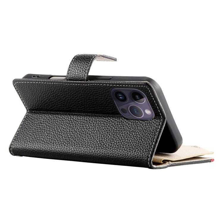 For iPhone 14 Pro Max Stitching Multi-card Zipper Wallet Leather Phone Case with Short Strap