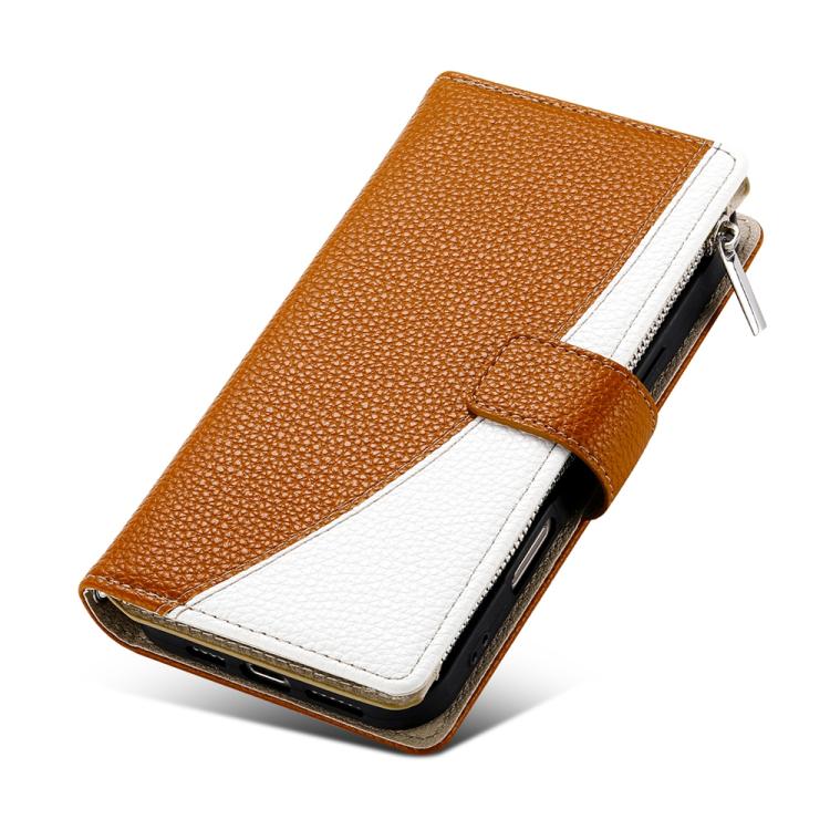 For iPhone 14 Pro Max Stitching Multi-card Zipper Wallet Leather Phone Case with Short Strap