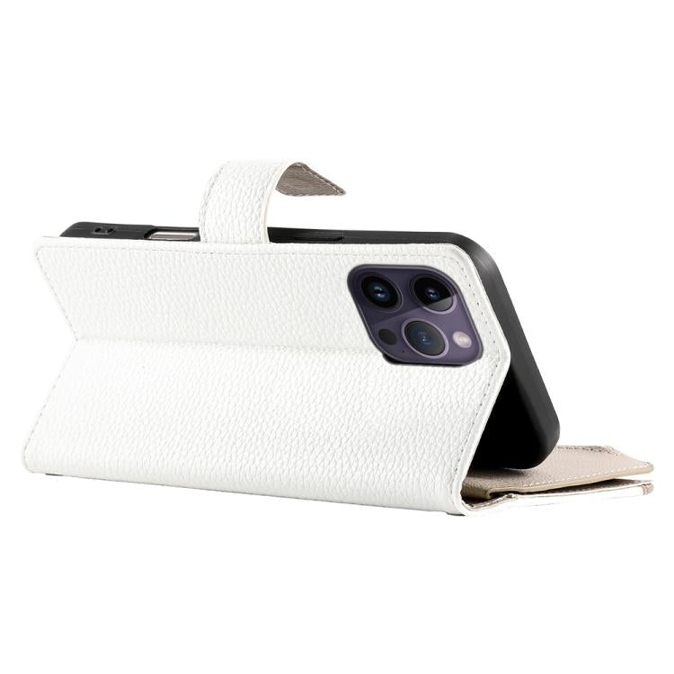 For iPhone 14 Pro Max Stitching Multi-card Zipper Wallet Leather Phone Case with Short Strap