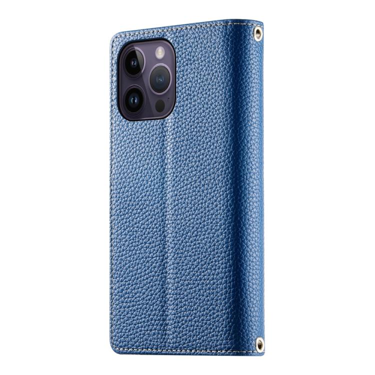 For iPhone 14 Pro Max Stitching Multi-card Zipper Wallet Leather Phone Case with Short Strap