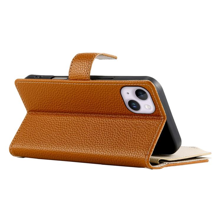 For iPhone 14 Plus Stitching Multi-card Zipper Wallet Leather Phone Case with Short Strap