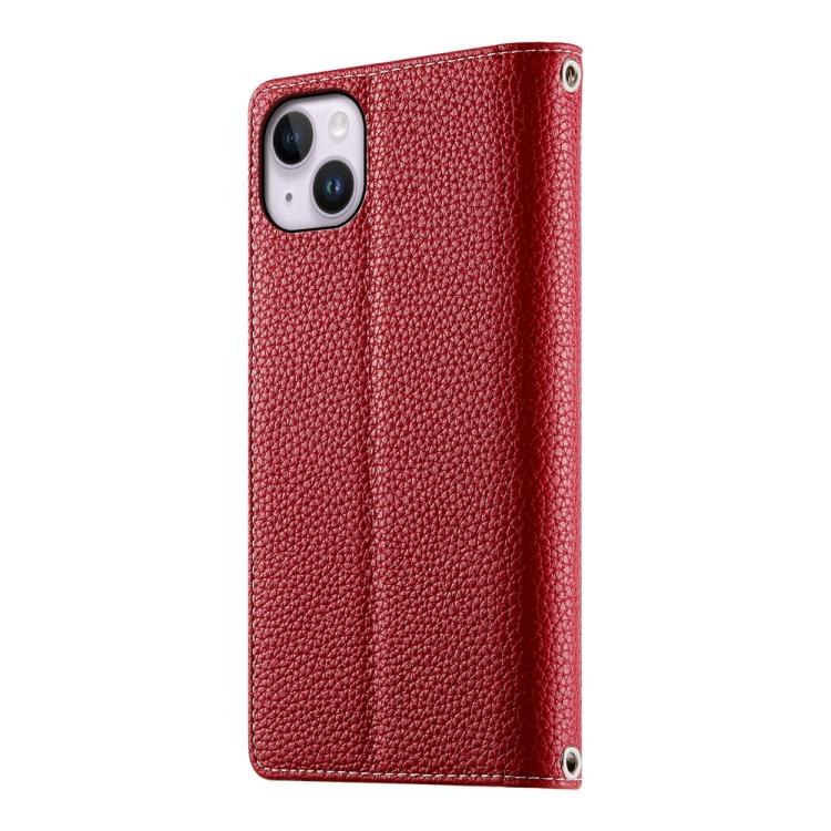 For iPhone 14 Plus Stitching Multi-card Zipper Wallet Leather Phone Case with Short Strap